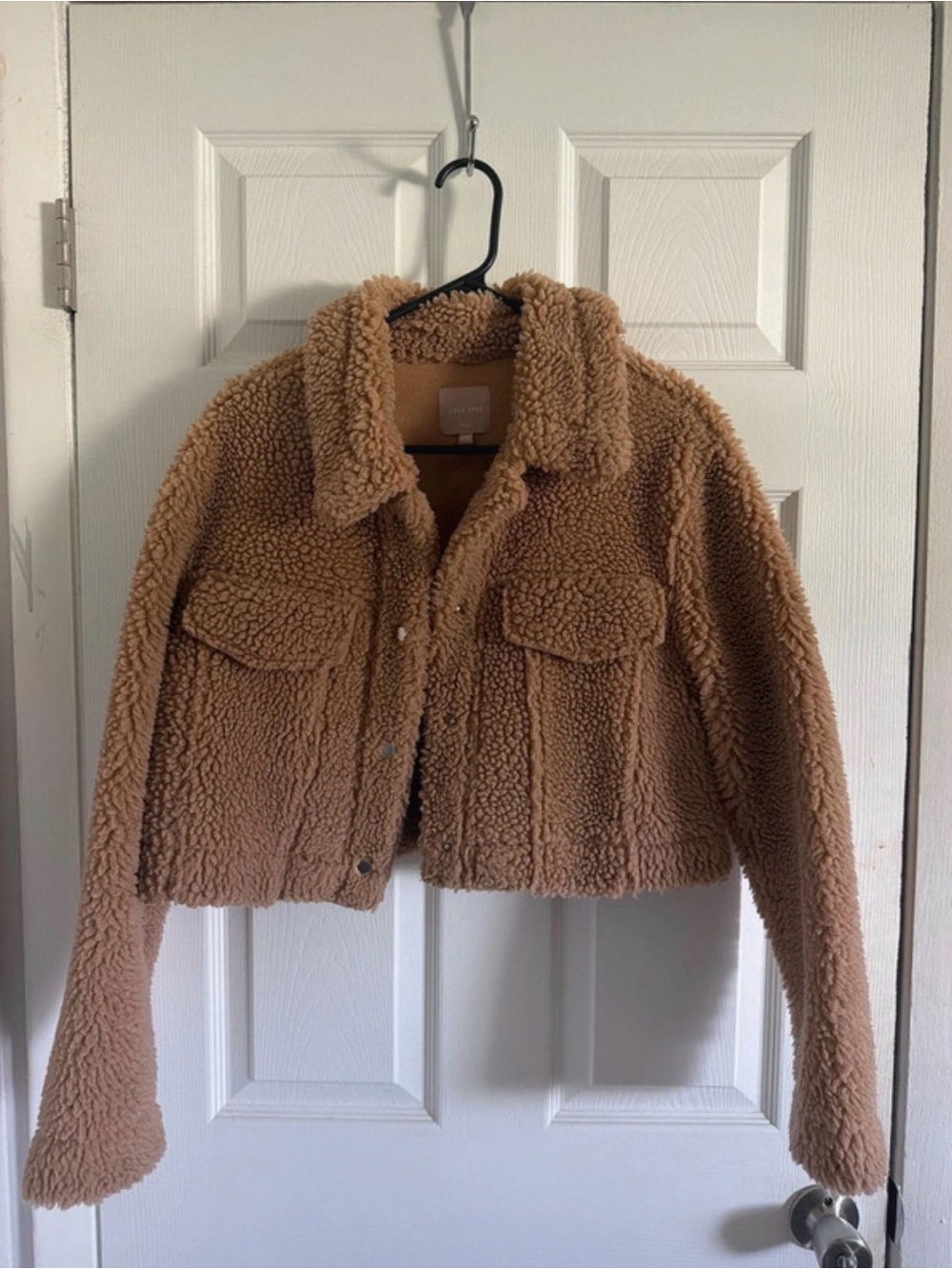 Love Tree Cropped Teddy Jacket in Camel Brown